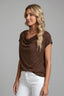 Women's Elegant Draped Cowl Neck Short Sleeve Blouse