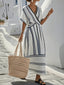 Women's Elegant Striped Twist Front Summer Maxi Dress