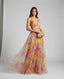 Women's Floral Print Tulle Strapless Maxi Dress