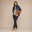 Women's Floral Quilted Open-Front with Stand Collar and Pockets Jacket