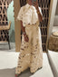 Women's Floral Two Piece Top And Wide Leg Pants Set