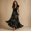 Women's Flowy Floral Deep V-Neck Tiered Ruffle Summer Maxi Dress