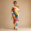 Women's Flowy One-Shoulder Abstract Print Draped Sleeve Maxi Dress
