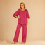 Women's Flowy Wide-Leg Relaxed Top and Trousers Two-Piece Set