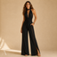 Women's Halter Plunge V-Neck with Side Slits Wide-Leg Jumpsuit