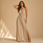 Women's Halter Plunge V-Neck with Side Slits Wide-Leg Jumpsuit
