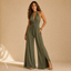 Women's Halter Plunge V-Neck with Side Slits Wide-Leg Jumpsuit