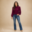 Women's High-Neck with Cuffs Pleated-Front Long Puff-Sleeve Blouse