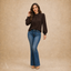 Women's High-Neck with Cuffs Pleated-Front Long Puff-Sleeve Blouse