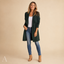 Women's Longline Open-Front with Side Pockets Draped Lapel Jacket