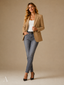 Women's One-Button Lapel Long-Sleeve Front-Pocket Blazer Jacket
