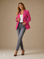 Women's One-Button Lapel Long-Sleeve Front-Pocket Blazer Jacket
