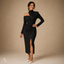 Women's One-Shoulder Long-Sleeve Slim-Fit Asymmetric Midi Dress