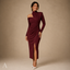 Women's One-Shoulder Long-Sleeve Slim-Fit Asymmetric Midi Dress
