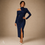 Women's One-Shoulder Long-Sleeve Slim-Fit Asymmetric Midi Dress