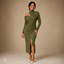 Women's One-Shoulder Long-Sleeve Slim-Fit Asymmetric Midi Dress