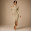Women's One-Shoulder Long-Sleeve Slim-Fit Asymmetric Midi Dress