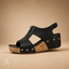 Women's Open-Toe with Front Zip and Slingback Platform Wedge Sandals