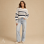 Women's Oversized Drop-Shoulder Striped Crew-Neck Pullover Sweater