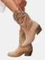 Women's Perforated Knee-High Side-Zip Block-Heel Western Boots