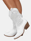 Women's Perforated Knee-High Side-Zip Block-Heel Western Boots