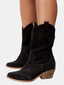 Women's Perforated Knee-High Side-Zip Block-Heel Western Boots