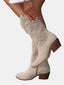 Women's Perforated Knee-High Side-Zip Block-Heel Western Boots