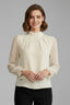Women's Pleated Mock Neck Neckline Sheer Sleeve Blouse