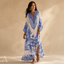 Women's Printed Blue Porcelain Print V-Neck Kaftan Maxi Dress
