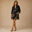 Women's Printed V-Neck Long-Sleeve with Decorative Trim Mini Dress