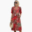Women's Printed V-Neck Short Sleeves Midi Dress