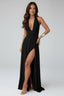 Women's Prom Deep V-Neck Halter Slit Maxi Dress