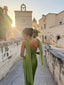 Women's Prom Night Sleeveless Ruched Cowl Neck Maxi Dress