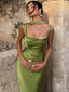 Women's Prom Night Sleeveless Ruched Cowl Neck Maxi Dress