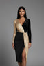 Women's Prom Sequin Colorblock Wrap Slit Midi Dress