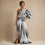 Women's Prom Striped One Shoulder Slit Maxi Dress
