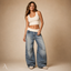 Women's Relaxed Baggy Wide-Leg Ribbed Waistband Urban Style Jeans