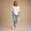 Women's Relaxed Crew-Neck with Curved Hem Elbow-Sleeve Top