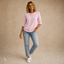 Women's Relaxed Crew-Neck with Curved Hem Elbow-Sleeve Top