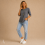 Women's Relaxed Crew-Neck with Curved Hem Elbow-Sleeve Top