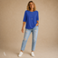Women's Relaxed Crew-Neck with Curved Hem Elbow-Sleeve Top
