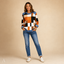 Women's Relaxed Geometric Check Crew-Neck Long-Sleeve Sweatshirt