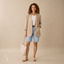 Women's Relaxed Herringbone Notch-Lapel Lightweight Blazer Jacket