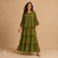Women's Relaxed Round-Neck Flutter-Sleeve Tiered Ruffle Maxi Dress