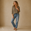 Women's Relaxed V-Neck Button-Front Collared Long-Sleeve Blouse