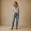 Women's Relaxed V-Neck Button-Front Collared Long-Sleeve Blouse