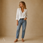 Women's Relaxed V-Neck Button-Front Collared Long-Sleeve Blouse