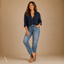 Women's Relaxed V-Neck Button-Front Collared Long-Sleeve Blouse