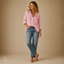 Women's Relaxed V-Neck Button-Front Collared Long-Sleeve Blouse