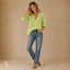 Women's Relaxed V-Neck Button-Front Collared Long-Sleeve Blouse